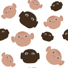 Seamless pattern with doodle portraits of smiling crowd people seamless vector pattern on white background