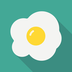 Fried Egg Vector Icon in Flat Style. Fried eggs are a cooked dish in which eggs are removed from their shells and placed into a frying pan and fried. Vector icon for app, web, game.