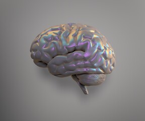 Brain with artificial metallic sheen, 3d render/ rendering