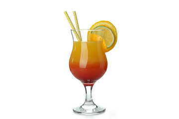Tequila sunrise cocktail isolated on white background