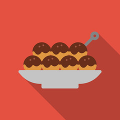 Takoyaki Vector Icon in Flat Style. Takoyaki or octopus balls is a ball-shaped Japanese snack. Vector illustration icon can be used for an app, website, or part of a logo.