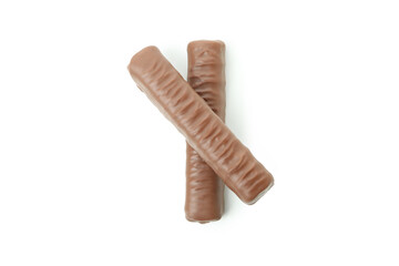 Tasty candy bars isolated on white background