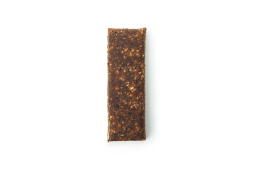Tasty protein bar isolated on white background