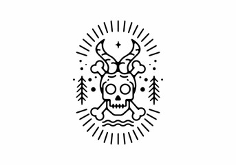 Skull in nature line art badge