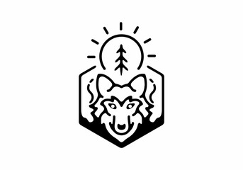 Wolf head in hexagon badge line art