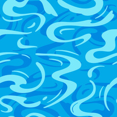 Azure Cartoon Water Surface Seamless Pattern. Vector Sea Ripple. Abstract Blue Waves Background