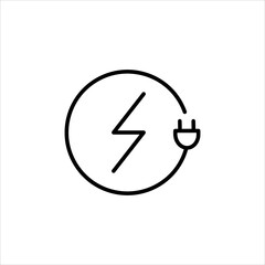 Battery Charge Line Icon In A Simple Style. It represents the battery charge from the power source. Vector sign in simple style, isolated on a white background