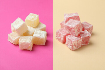 Delicious turkish delight on two tone background
