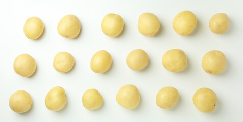 Tasty young potato on white background, top view