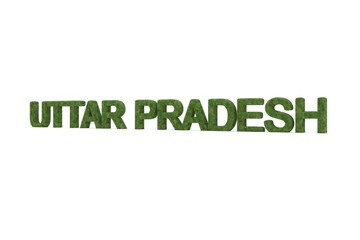 3d rendering of green grass UTTAR PRADESH word isolated on white background