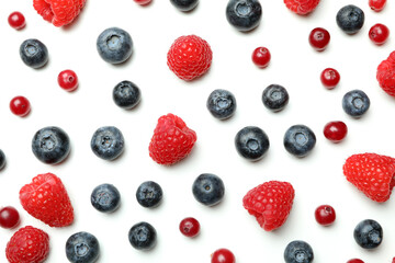 Delicious fresh berry mix on white background