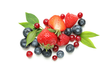 Delicious fresh berry mix on white background