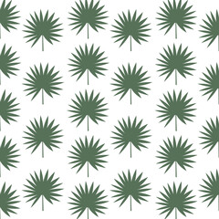 Vector tropical seamless pattern with green palm leaves on white background.