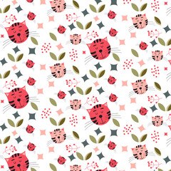  Abstract Pattern with the Cats and Plants