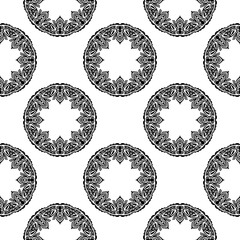 Black and white seamless pattern with luxury, vintage, decorative ornaments. Good for murals, textiles, and printing. Vector illustration.