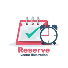 Foto op Aluminium Reservation icon. Calendar and clock. Date and time. Booking concept. Vector illustration flat design. Isolated on white background. © hvostik16