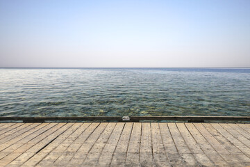 Wooden pier of free space and sea landscape 