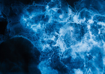 Blue Colored Classic Splatters Business Card. Navy Liquid Trendy Brush Mixed Paint Effect. Night Acrylic Mixed Hand Painted