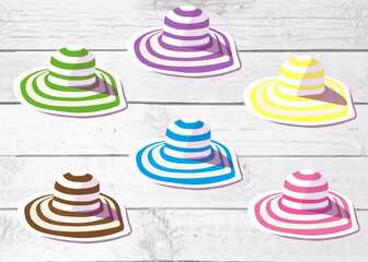 Set of different summer hats. Vector illustration on white background.
