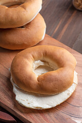 Bagel with cheese closeup