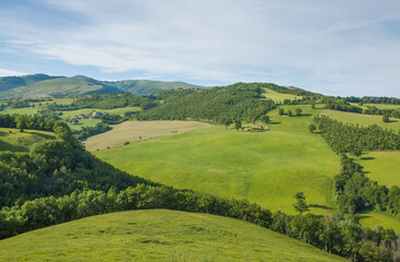 Fototapeta na wymiar Green hills in the marche region near Fiastra, National park of Monti Sibillini