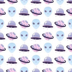 space pattern with rocket, moon and planet