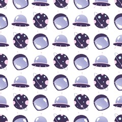 space pattern with flying saucer, spacesuit and planet © naya.mile