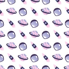 space pattern with rocket, spacesuit and planet © naya.mile