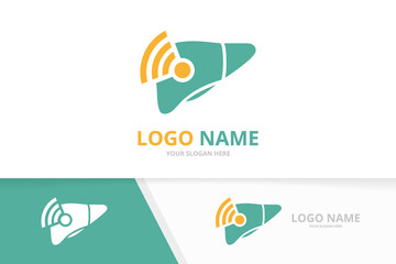 Vector liver and wifi logo combination. Unique internal organ and signal logotype design template.