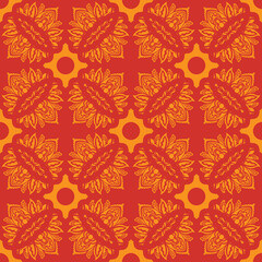 Red-orange seamless pattern with luxury, vintage, decorative ornaments. Good for menus, postcards, wallpaper and fabric. Vector illustration.