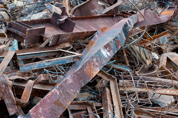 A pile of rusted metal for recycling. 