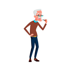 caucasian elderly guy smoking smoke pipe on backyard cartoon vector. caucasian elderly guy smoking smoke pipe on backyard character. isolated flat cartoon illustration