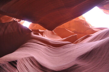 Terrific curved sandstone formations in  Antelope Canyon on a sunny day  near the old town of Page...