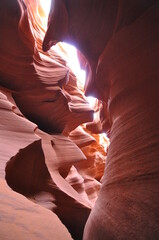 Amazing view of Antelope Canyon from the ground on a sunny day near town Page, American Southwest, Arizona, USA
