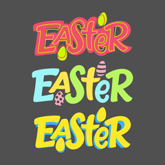 Easter hand drawn lettering and festive calligraphy poster with eggs