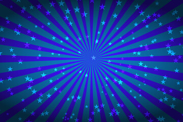 Cartoon blue banner. Old vintage vector pattern with rays and stars