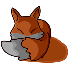 A cute brown long-tailed fox is standing smiling. with white background