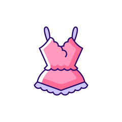 Lace pyjamas pink RGB color icon. Elegant nightgown for ladies. Trendy sleepwear for women. Isolated vector illustration. Comfortable homewear and sleepwear simple filled line drawing