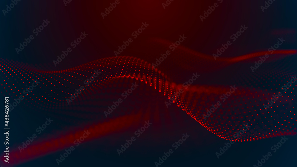 Poster abstract digital background. futuristic wave of dots and weave lines. digital technology. 3d renderi