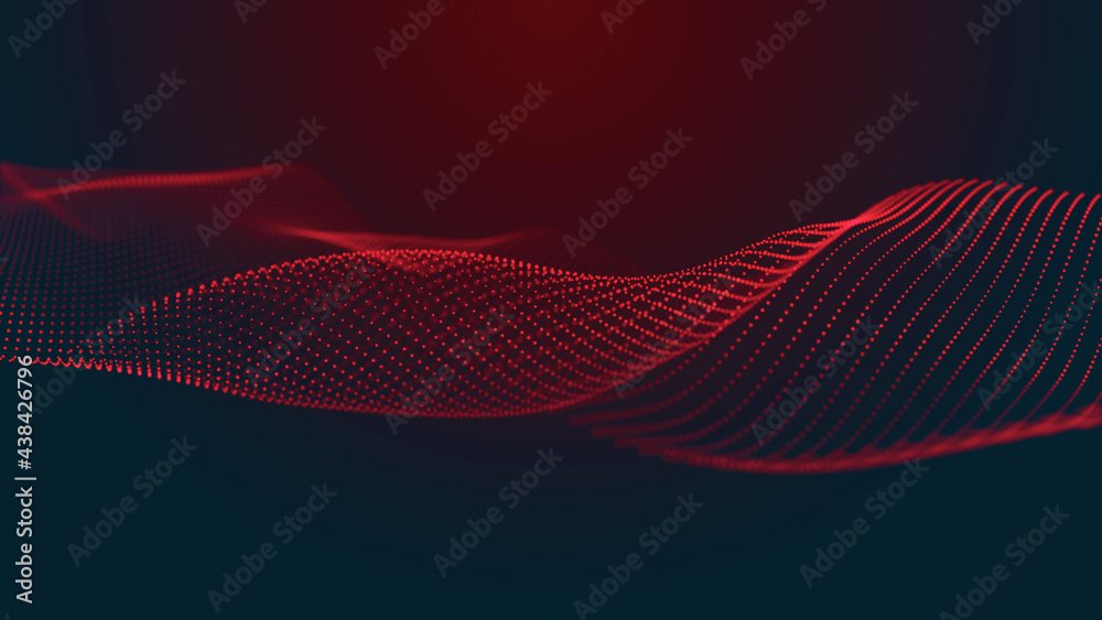 Poster abstract digital background. futuristic wave of dots and weave lines. digital technology. 3d renderi