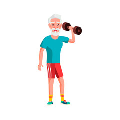 elderly sportsman training with dumbbells in gym cartoon vector. elderly sportsman training with dumbbells in gym character. isolated flat cartoon illustration