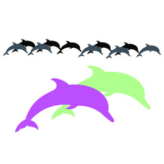 Two lovely dolphins jumping vector icon, Dolphin sign, happiness symbol. Love dolphin. Environment friendly logo