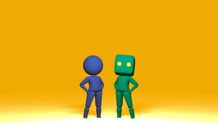 自信のあるポーズをとるデフォルメキャラクター　3DCGポスター　オレンジ