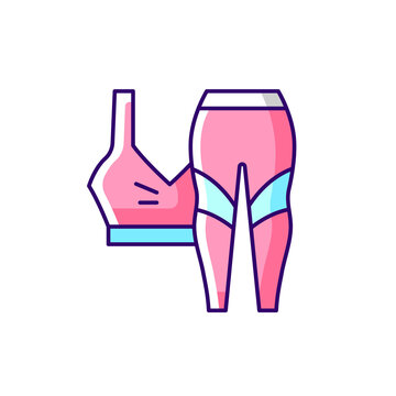 Workout Clothes Pink RGB Color Icon. Female Sportswear. Bra Top And Leggings. Pants, Shirt For Gym Activity. Isolated Vector Illustration. Comfortable Homewear And Sleepwear Simple Filled Line Drawing