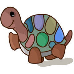 cute turtle brown cartoon standing on the floor It's a vector image on a white background.
