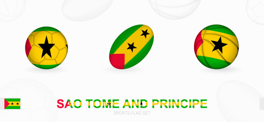 Sports icons for football, rugby and basketball with the flag of Sao Tome and Principe.