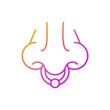 Nose Piercing Gradient Linear Vector Icon. Professional Procedure To Inject Jewellery Into Nostrils. Thin Line Color Symbols. Modern Style Pictogram. Vector Isolated Outline Drawing