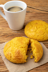 Broa, typical brazilian corn flour bread with coffee