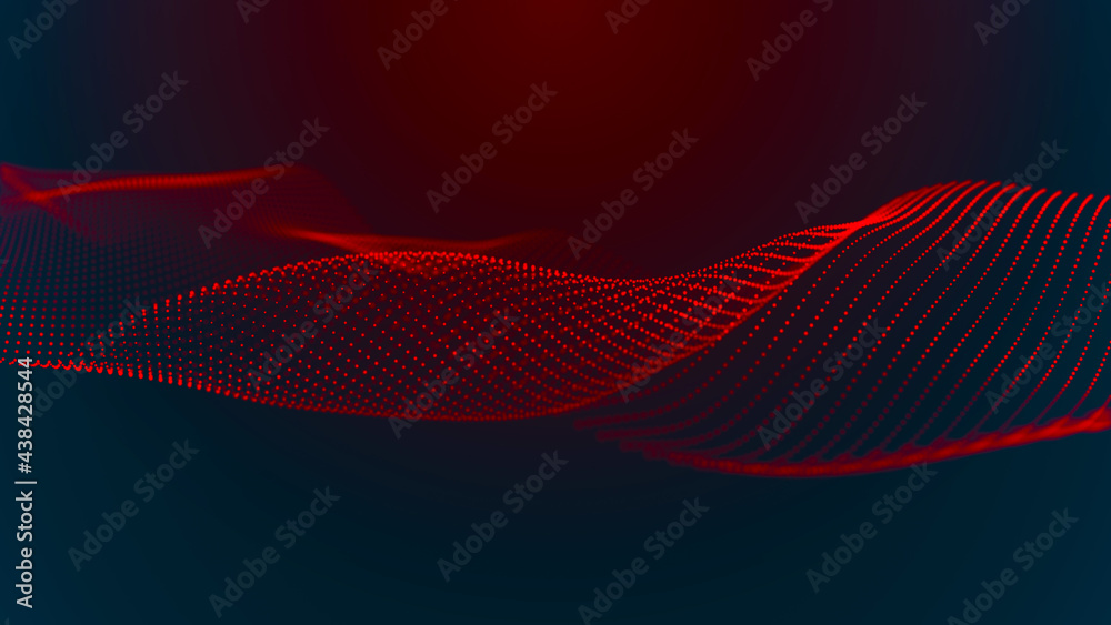 Poster abstract digital background. futuristic wave of dots and weave lines. digital technology. 3d renderi