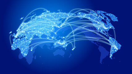 グローバルデジタルネットワークイメージ青色背景 - obrazy, fototapety, plakaty
